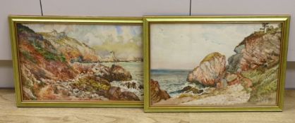 William John Caparne (1855-1940), pair of watercolours, Coastal scenes, probably Guernsey, signed in
