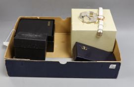 Seven assorted modern mainly lady's wrist watches, including Burberry with box, Seiko, FCUK,