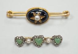 An early 20th century Austro-Hungarian? yellow metal, chrysoprase, rose cut diamond and seed