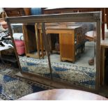 An early 20th century oak framed twin plate overmantel mirror, width 157cm, height 115cm