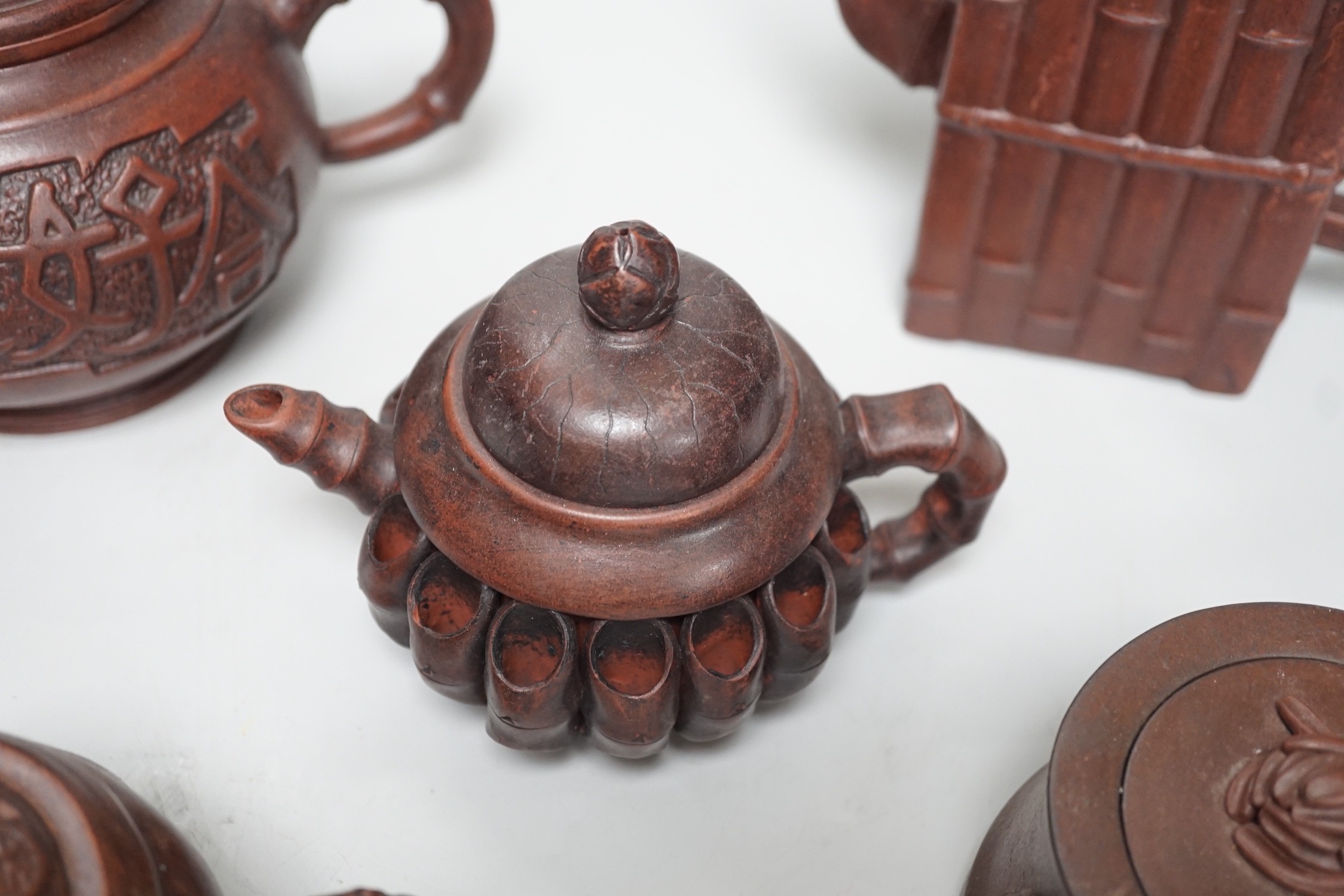 A collection of five Chinese Yixing teapots, tallest 6.5cms high - Image 4 of 13