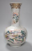 A Chinese enamelled porcelain bottle vase, 36cm, with bianco sopra bianco borders, base drilled