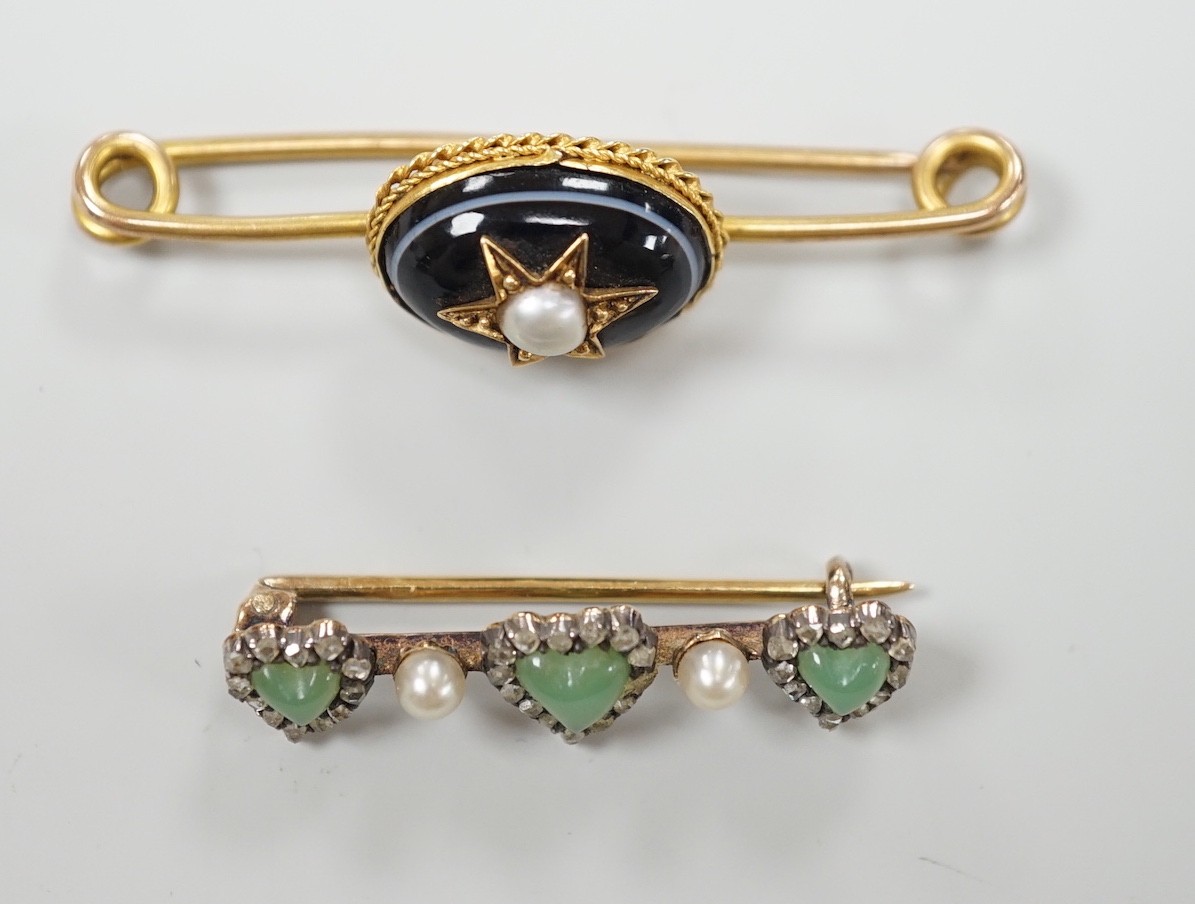 An early 20th century Austro-Hungarian? yellow metal, chrysoprase, rose cut diamond and seed - Image 4 of 5