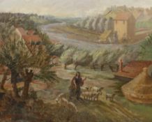 Reginald St. Clair Marston (1886-1943), oil on canvas, Shepherdess in a landscape, signed and