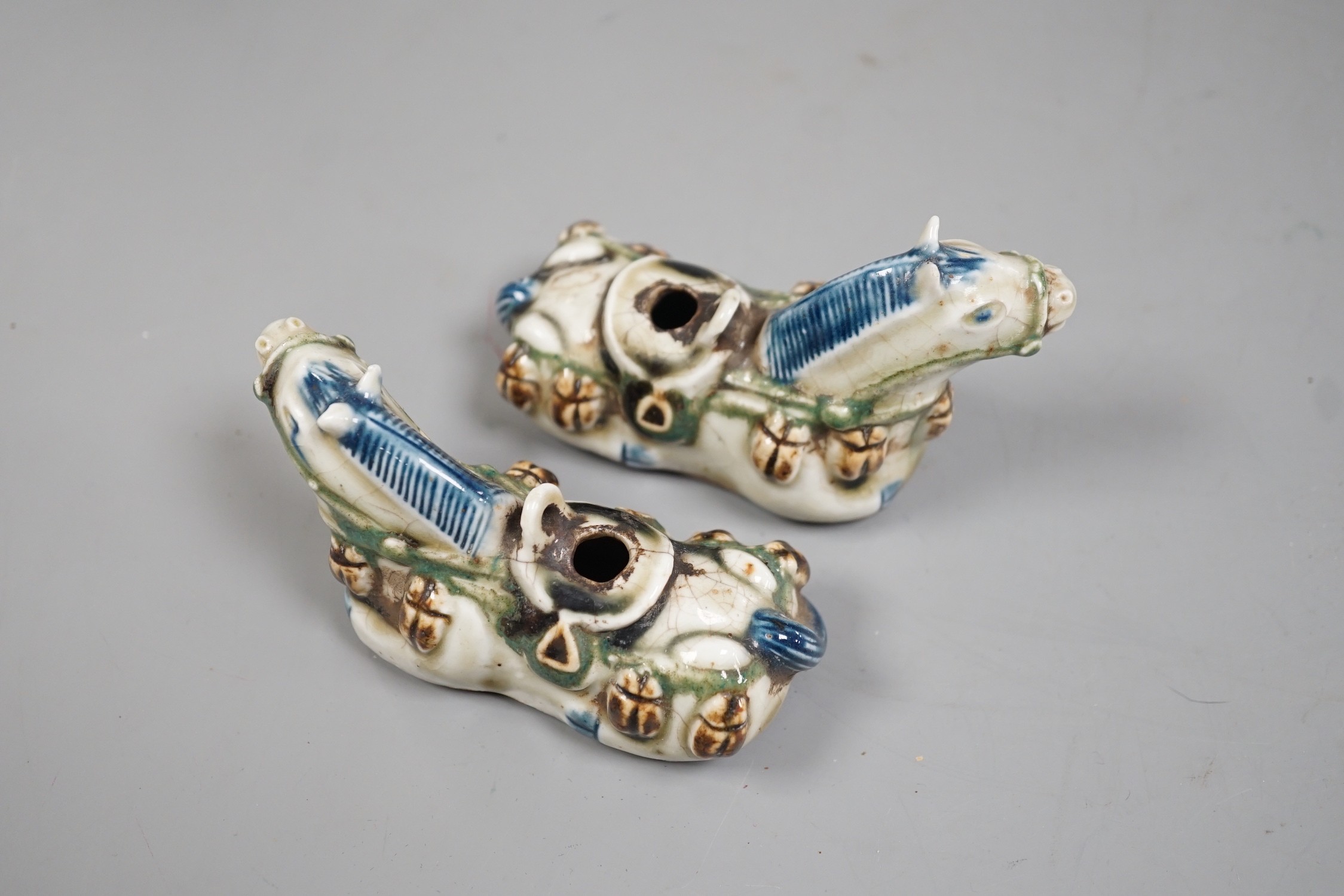 A pair of Chinese stoneware 'horse' rose water droppers, 10cm long - Image 3 of 4