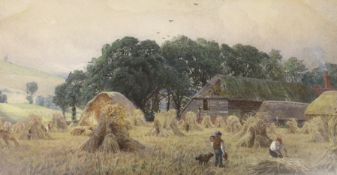 Walter Fryer Stocks (1842–1915), watercolour, Harvest scene, signed, 21 x 42cm