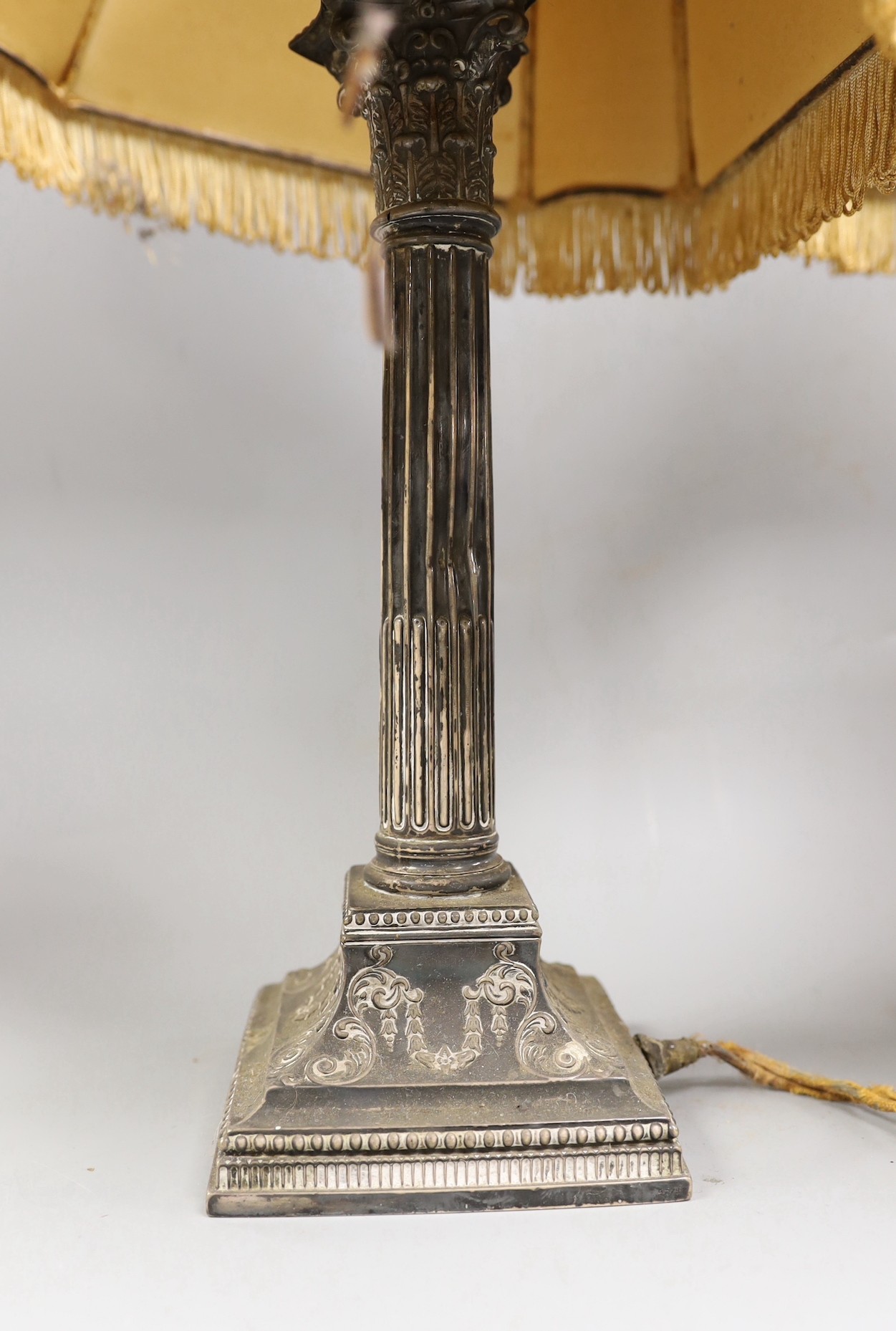 A pair of late Victorian silver Corinthian column candlesticks, now drilled and converted to table - Image 3 of 3