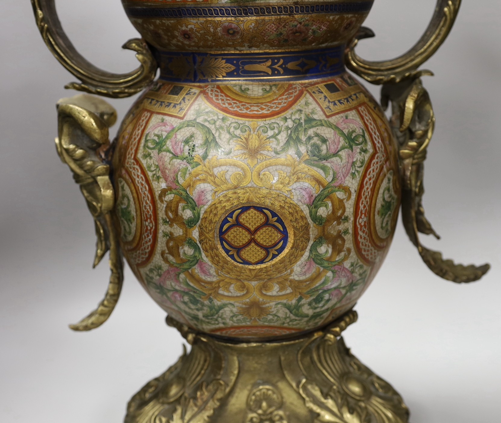 A large Louis XV-style ormolu-mounted ceramic urn. 69.5cm high - Image 2 of 4