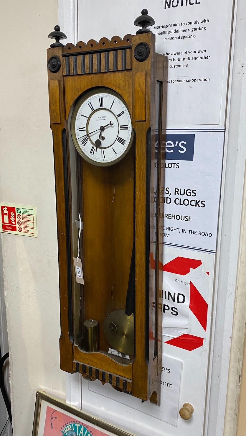 A 19th century German Vienna regulator type walnut wall clock W. Kibble, 22 Gracechurch Street, with