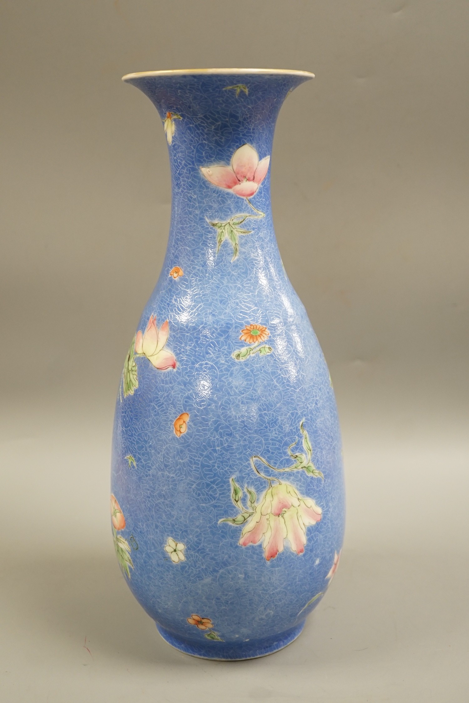 A Chinese sgraffito enamelled porcelain four flowers vase, Qianlong seal mark but Republic period, - Image 2 of 5