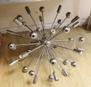 A contemporary chrome ceiling light fitting, approximately 65cm across