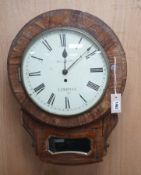 A Victorian inlaid rosewood drop-dial wall clock, James Heckle, Liverpool, single fusee movement