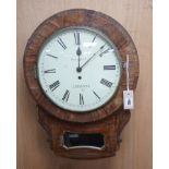 A Victorian inlaid rosewood drop-dial wall clock, James Heckle, Liverpool, single fusee movement