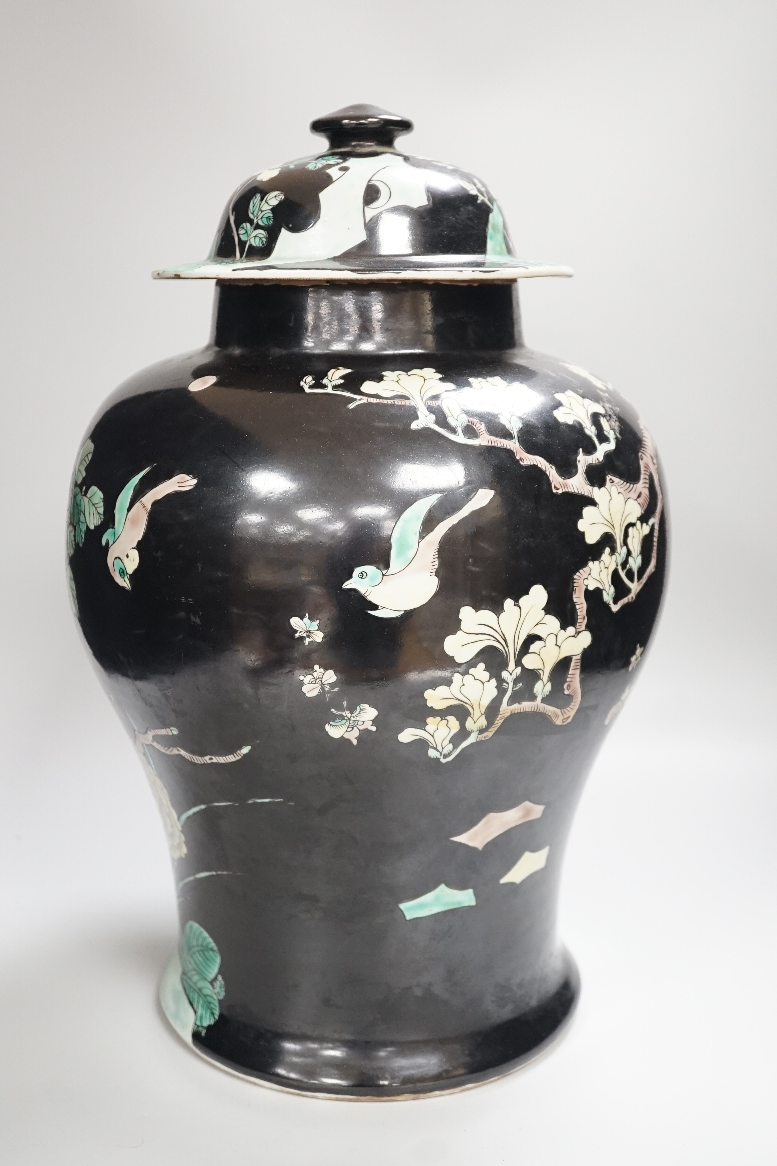 A large Chinese famille noire vase and cover, 42cm - Image 5 of 8