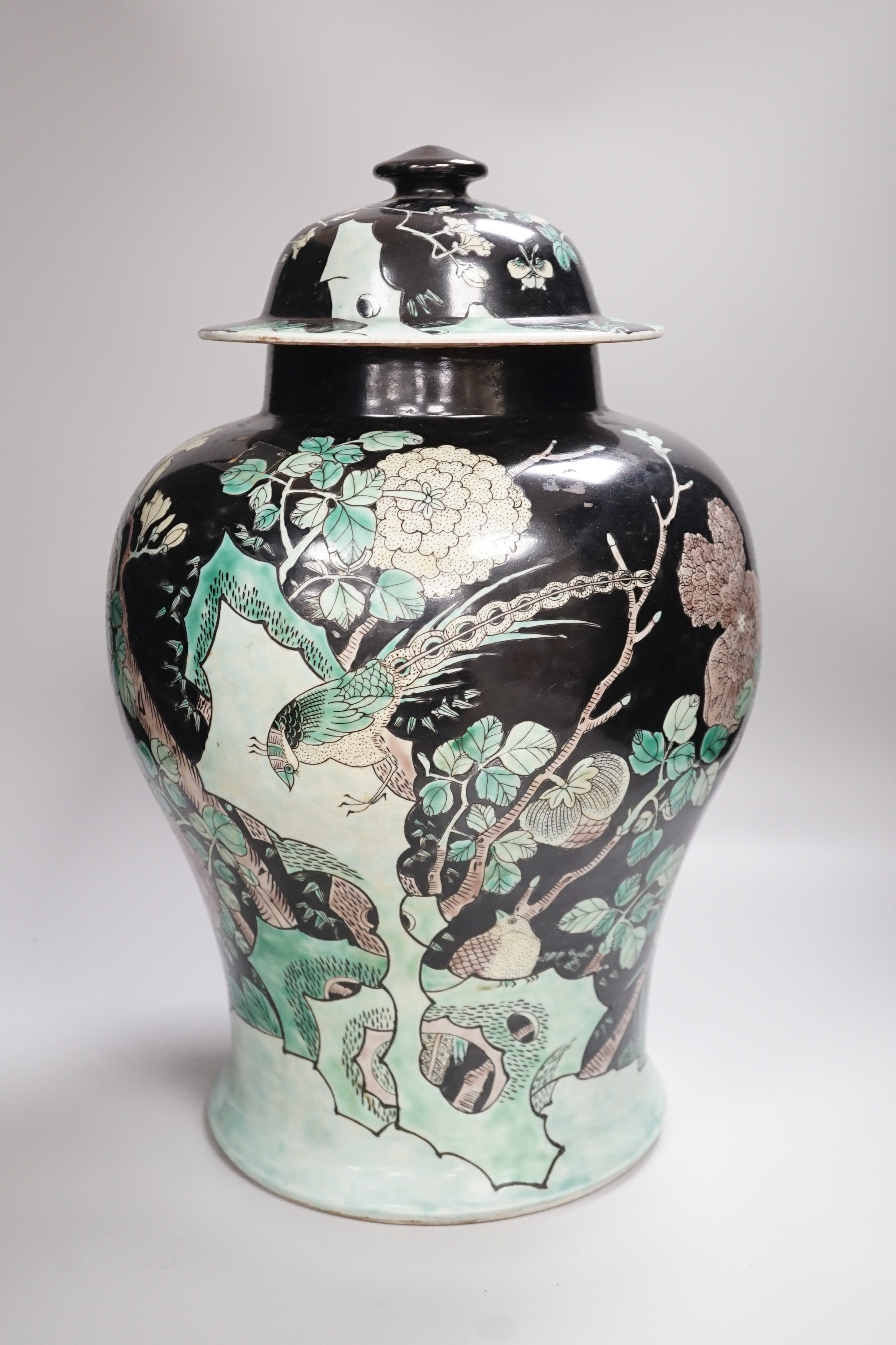 A large Chinese famille noire vase and cover, 42cm - Image 2 of 8