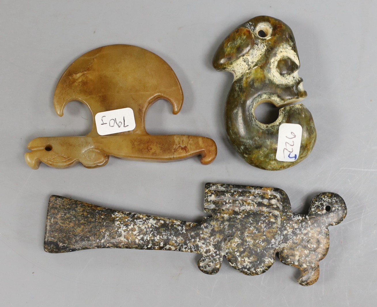 Three Chinese archaistic jade or hardstone carvings - Image 2 of 2