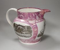 A Sunderland pink lustre ‘Northumberland 74’ and ‘ View of the iron bridge over the Wear’ jug, early