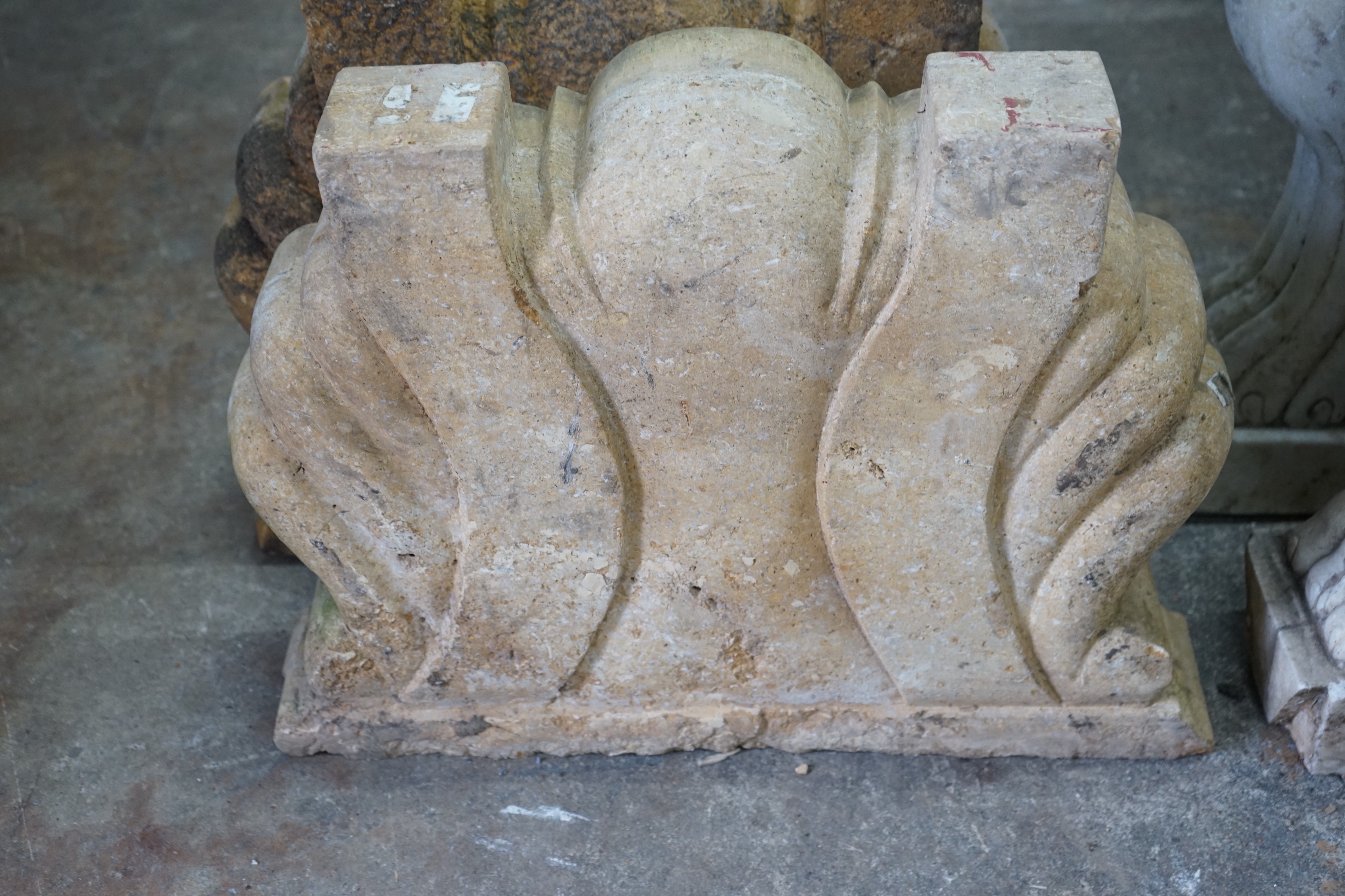 A pair of carved stone scallop shell mounts, width 60cm, height 47cm - Image 2 of 2