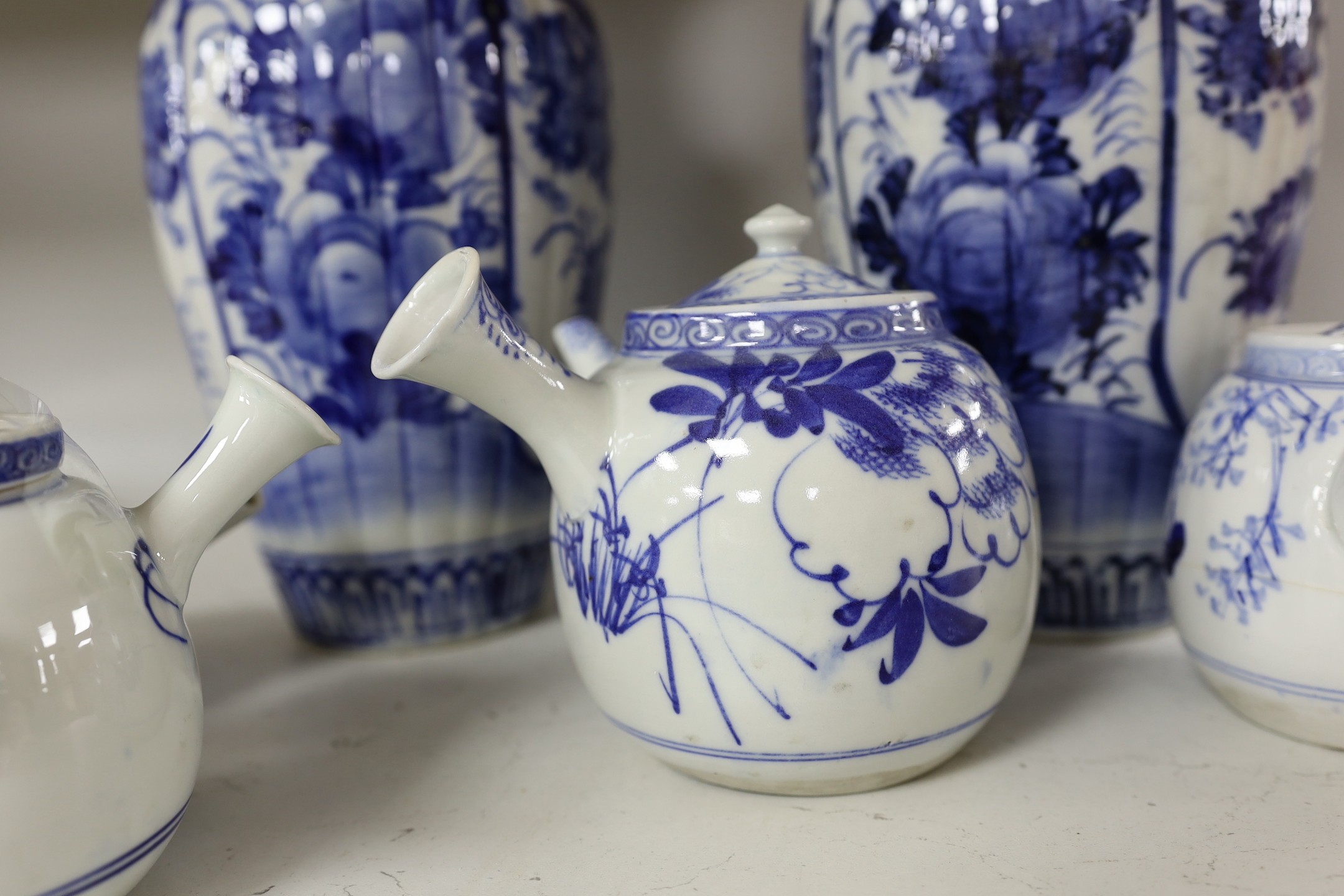 A pair of Japanese blue and white vases and various Japanese blue and white porcelain teapots and - Image 5 of 6