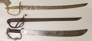Three various swords, longest 78cms