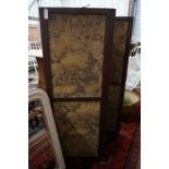 An early 20th century mahogany three fold dressing screen inset tapestry panels, each panel width