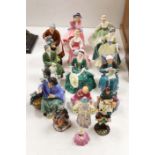 Fifteen Royal Doulton figures of varying heights, tallest Top O the hill 19cms high