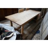 A rectangular oak refectory dining table with later end sections, length 202cm, depth 89cm, height