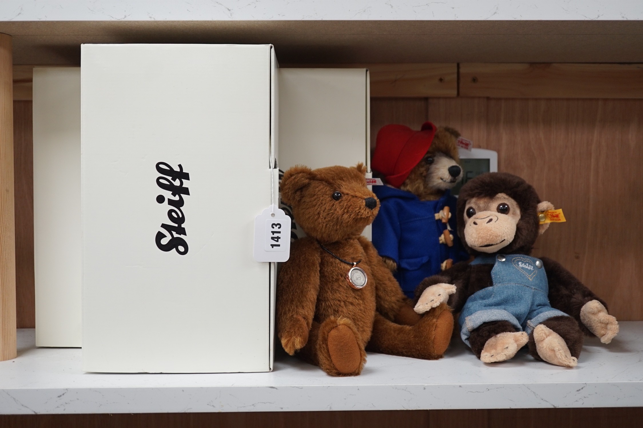 Three boxed Steiff toys: a Paddington bear, a brown bear and a monkey, - Image 6 of 7