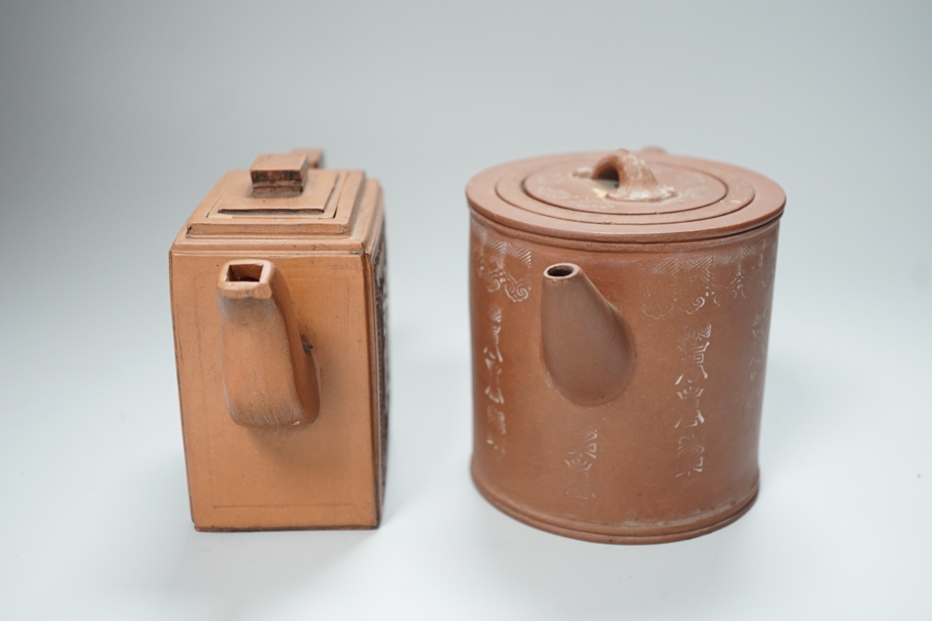 Two Chinese Yixing teapots and covers, tallest 10.5cm - Image 2 of 6