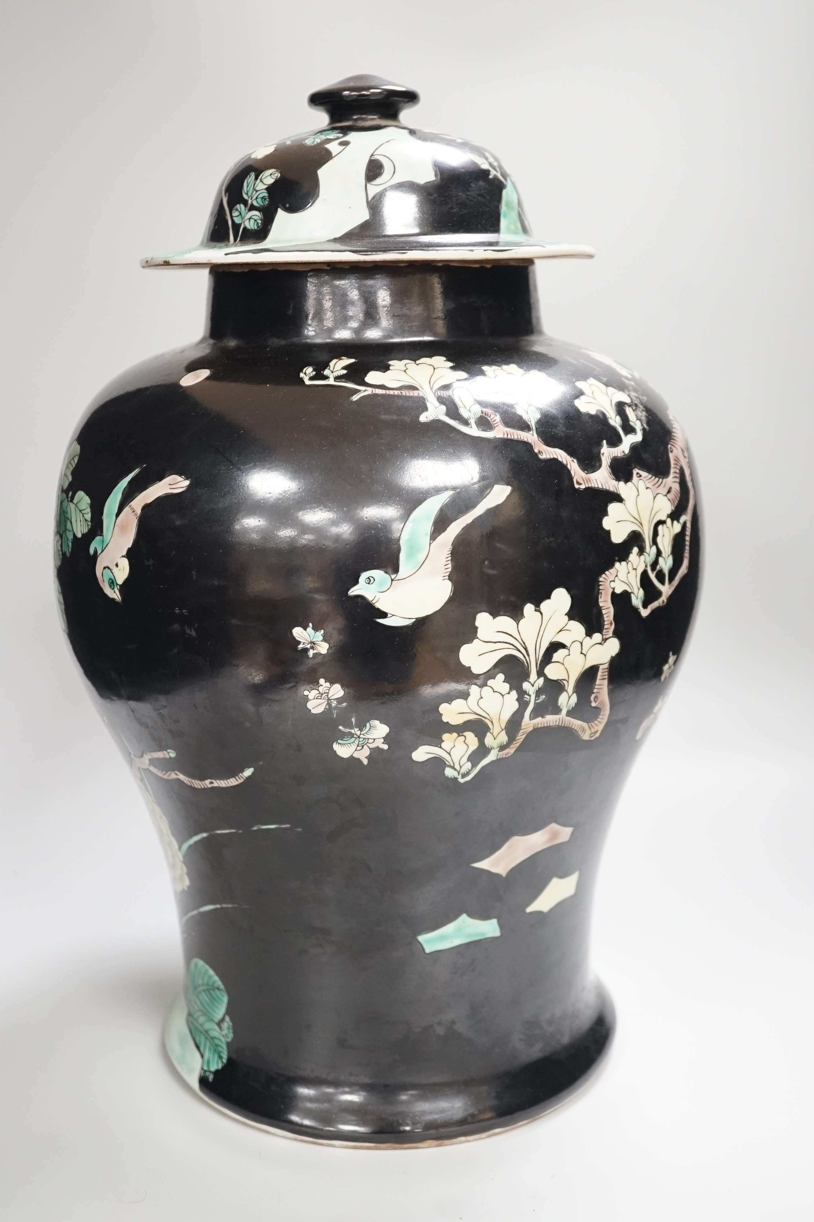 A large Chinese famille noire vase and cover, 42cm - Image 4 of 8