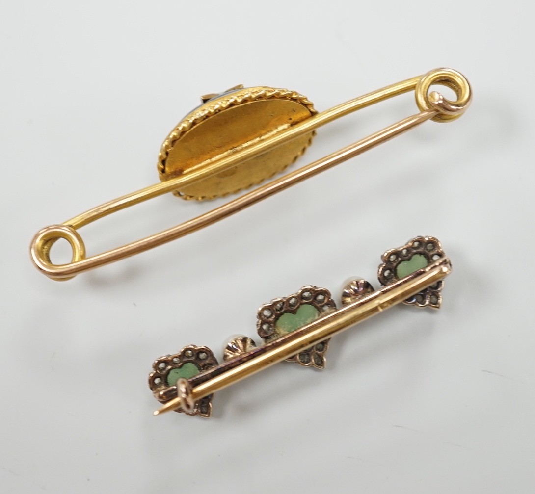An early 20th century Austro-Hungarian? yellow metal, chrysoprase, rose cut diamond and seed - Image 5 of 5