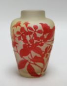 A Galle pink cameo glass vase with floral decoration, c.1910, 12cm high