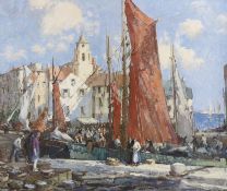 After William Lee Hankey, colour print, 'Honfleur Harbour', signed, 52 x 62cm