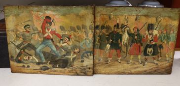 19th century English School, pair of overpainted prints on canvas, Scenes from the Crimea War, 33