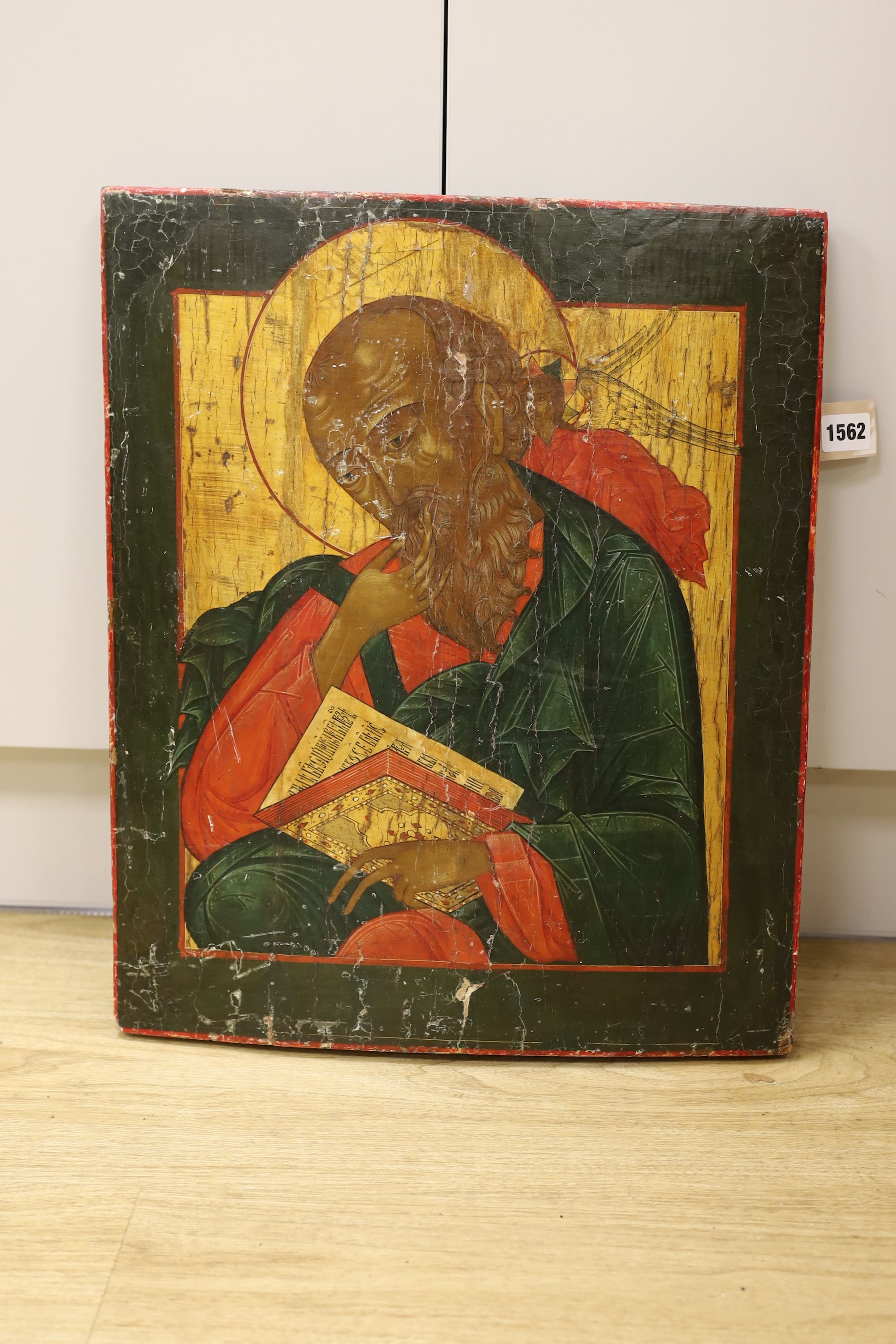 19th Century Russian School, tempera on wooden panel, Icon of St John the Evangelist, Maria Andipa - Image 5 of 6