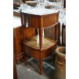 Two reproduction leather topped mahogany bedside tables, width 56cm, depth 56cm, height 57cm