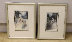 Cicely West (Exh.1925-29), pair of watercolours, Illustrations of ladies in parkland, one