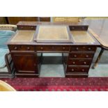 A Victorian mahogany pedestal desk, length 138cm, depth 76cm, height 89cm