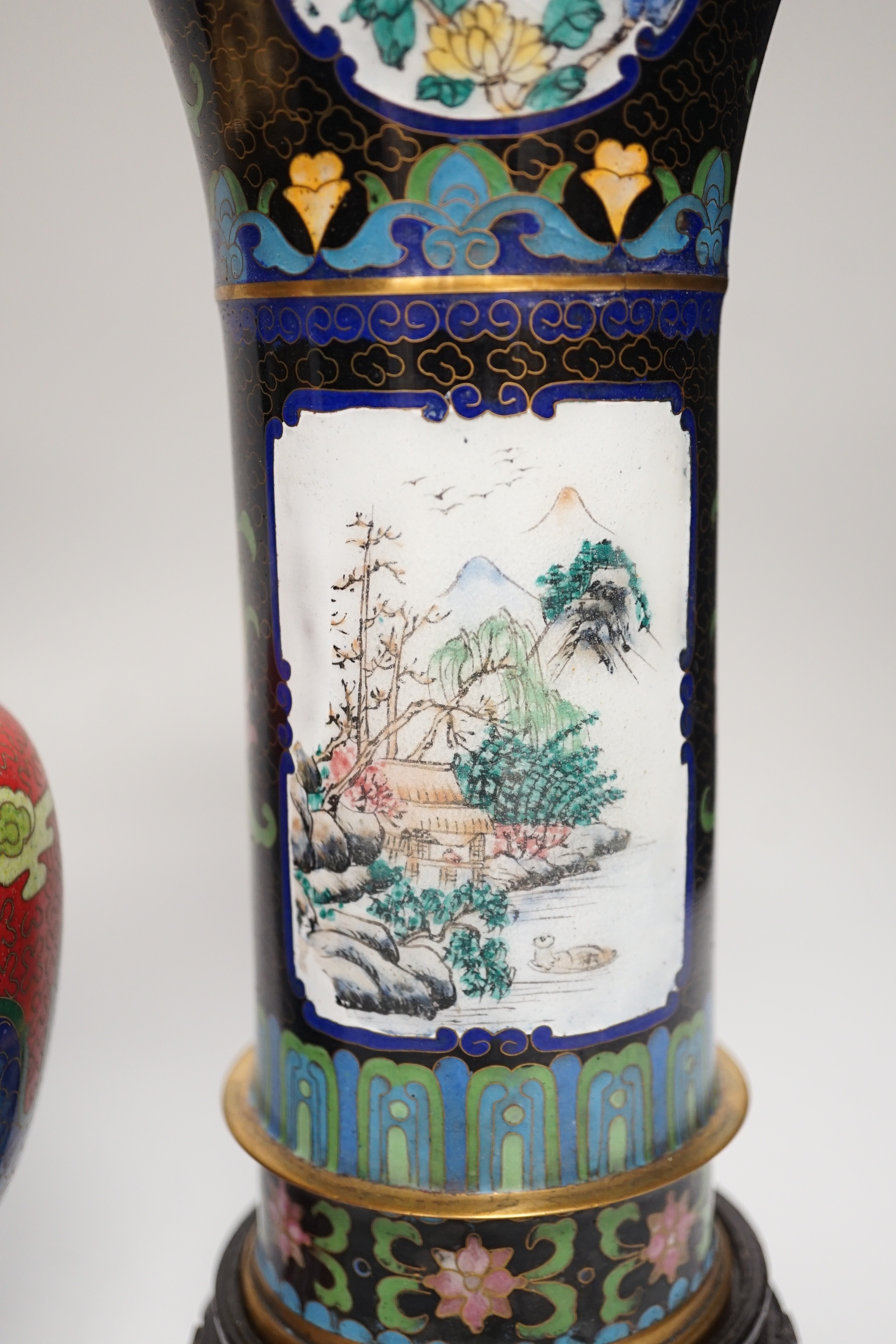 A pair of Chinese cloisonné enamel beaker vases and a dragon vase, pair of vases 27cm - Image 8 of 11