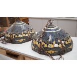 Two Tiffany style stained glass hanging light shades, 44cm wide