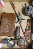 Two tribal daggers, a miniature trunk, a Chinese bronze vase and cover etc