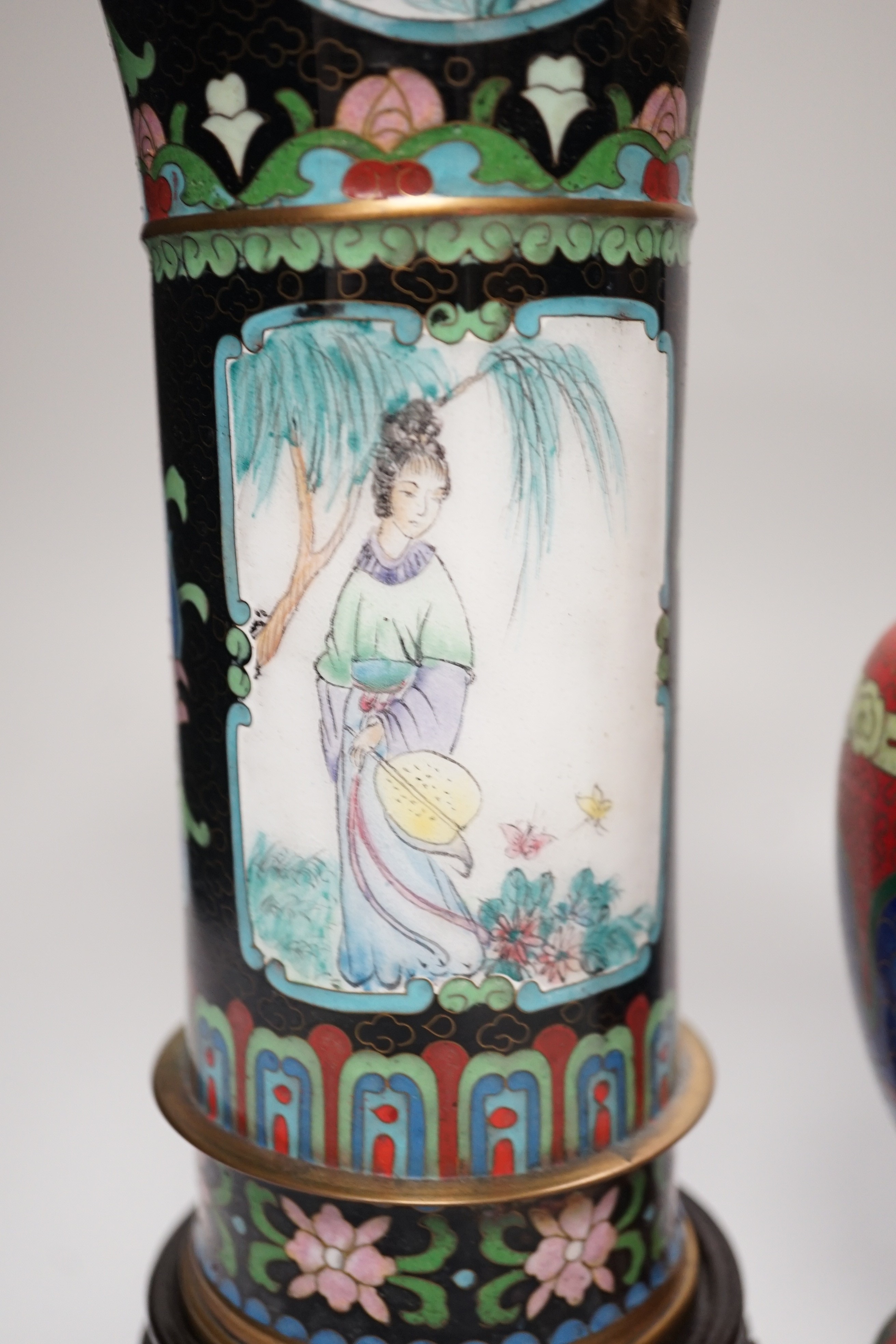 A pair of Chinese cloisonné enamel beaker vases and a dragon vase, pair of vases 27cm - Image 7 of 11