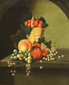 Attributed to William Jones of Bath (fl.1764-1779), oil on canvas laid on board, Still life of fruit