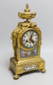 A 19th century French ormolu and Sevres style porcelain mounted mantel clock, 38cms high