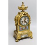 A 19th century French ormolu and Sevres style porcelain mounted mantel clock, 38cms high