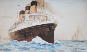 John Hemming Fry (1860-1946), two watercolours, Illustrations of RMS Majestic and RMS Caernarvon