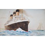 John Hemming Fry (1860-1946), two watercolours, Illustrations of RMS Majestic and RMS Caernarvon