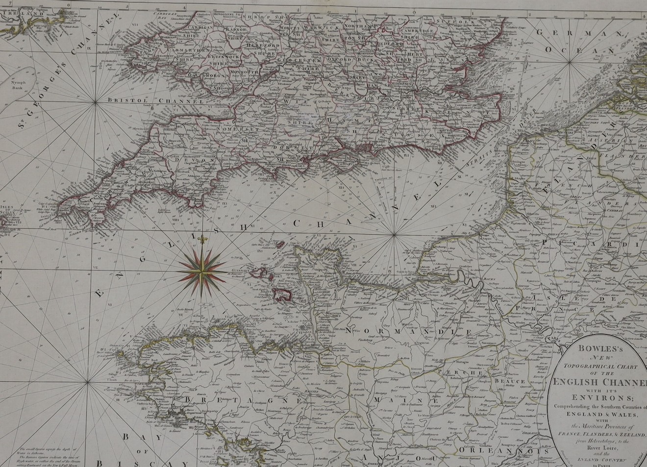 Carington Bowles, hand coloured engraving, Topographical Chart of the English Channel with it’s - Image 2 of 6