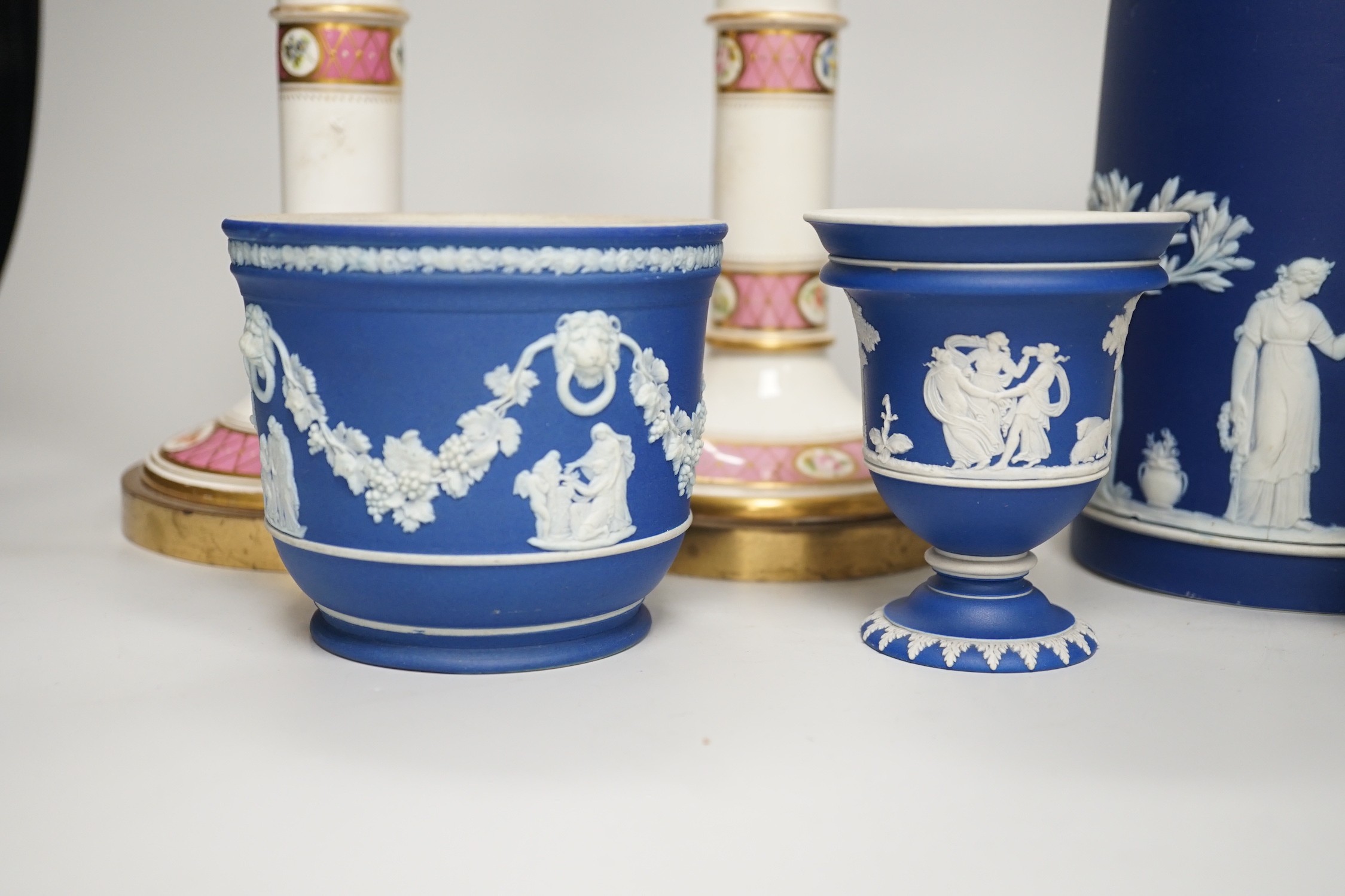 Three mid to late 19th century pieces of Wedgwood Jasperware, including a coffee pot and a small - Image 2 of 9