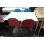 A contemporary John Lewis painted ply and chrome table and four chairs, table width 120cm, depth